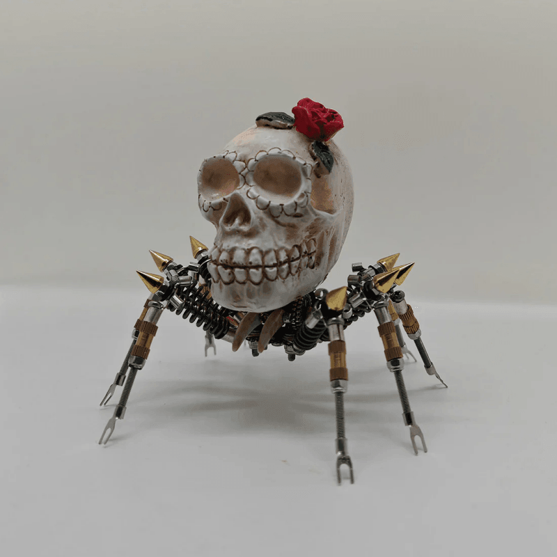 ゴシックスパイダースカルライト レッドローズ付き 3Dメタルパズルキット 不気味なハロウィーンギフト - ビルディングブロック
