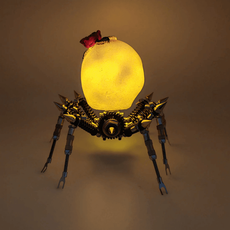 ゴシックスパイダースカルライト レッドローズ付き 3Dメタルパズルキット 不気味なハロウィーンギフト - ビルディングブロック