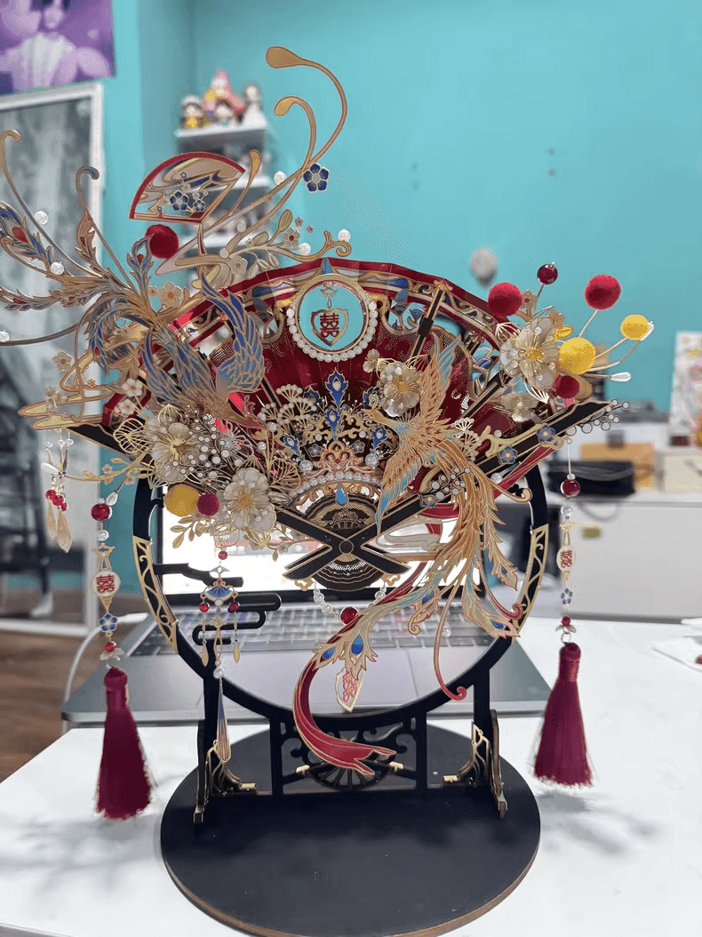 174個以上のパーツを含む3Dメタルモデル「喜扇-鳳求凰」組み立てキット - ビルディングブロック