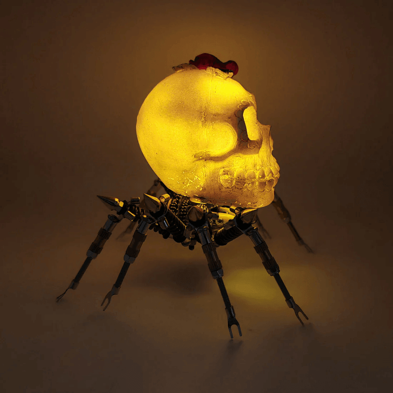 ゴシックスパイダースカルライト レッドローズ付き 3Dメタルパズルキット 不気味なハロウィーンギフト - ビルディングブロック