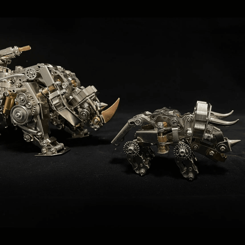 機械ライノ 3D DIYメタルパズル 動物組み立てモデル 700個以上 - ビルディングブロック