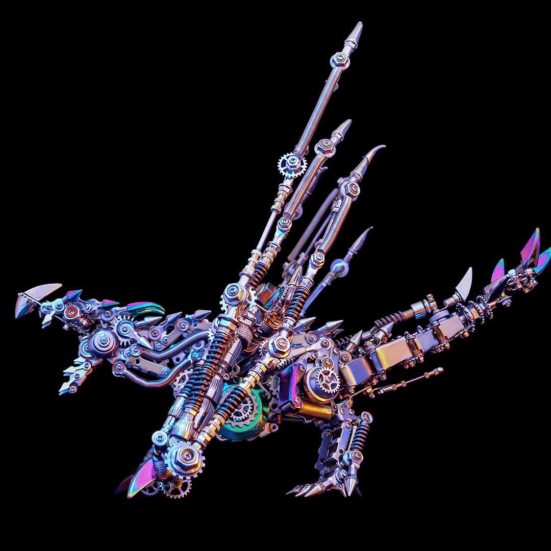 3D 蒸気パンク金属パズルモデル、ライト付き、3D 機械インテリジェントドラゴンステンレスパズル、DIY 超現実主義のクリエイティブブロック玩具、子供と大人向け、1390+PCS - ビルディングブロック