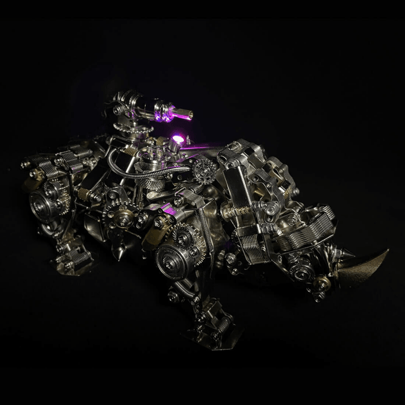 機械ライノ 3D DIYメタルパズル 動物組み立てモデル 700個以上 - ビルディングブロック