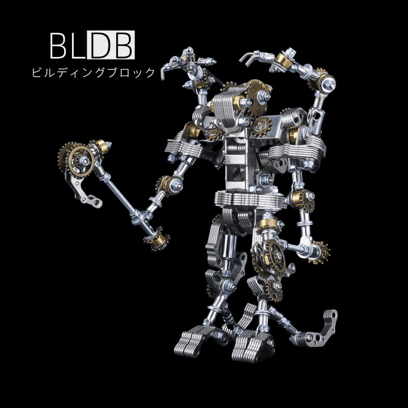 434個の歯車斧を持つメカプリーストDIY 3Dメタルアセンブリーモデルキット 2-in-1携帯ホルダー - ビルディングブロック
