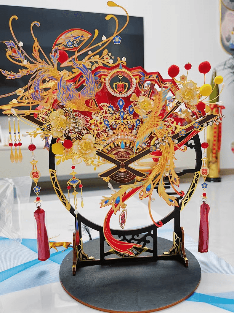 174個以上のパーツを含む3Dメタルモデル「喜扇-鳳求凰」組み立てキット - ビルディングブロック