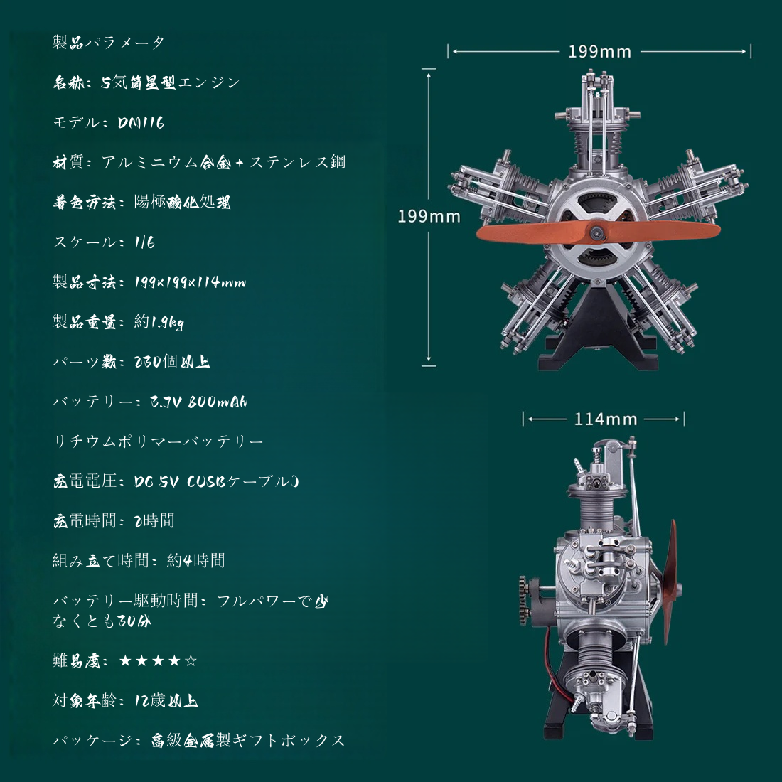 1/6スケールモデルメタルラジアルエンジンビルドプロジェクト250個以上の組み立て