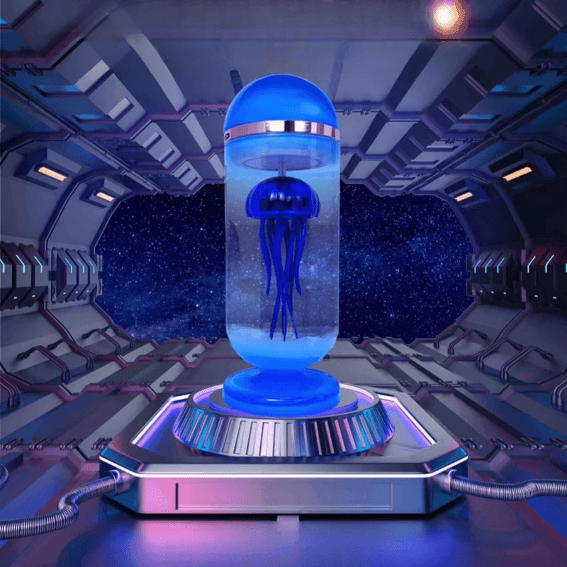 機械リズムの青いカプセル クラゲ キネティック メタルモデル ガラスカバー付き - ビルディングブロック