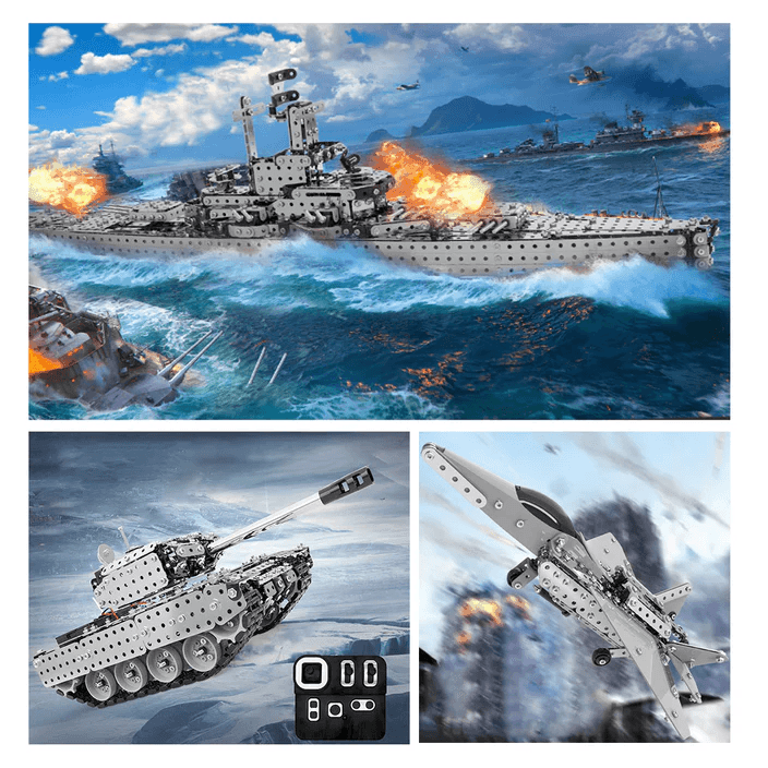 3Dメタルパズル DIYメタル 戦艦・戦闘機・戦車セット 組み立ておもちゃ 陸海空を支配するコンビネーション - 2483ピース - ビルディングブロック
