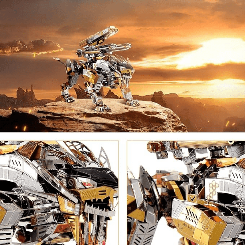 3Dパズル 大人用 メタルモデルキット 機械的な吠えするライオンメタルアースモデルキット 挑戦的なDIY頭の体操ジグソーパズルアートクラフト 男性用 - ビルディングブロック