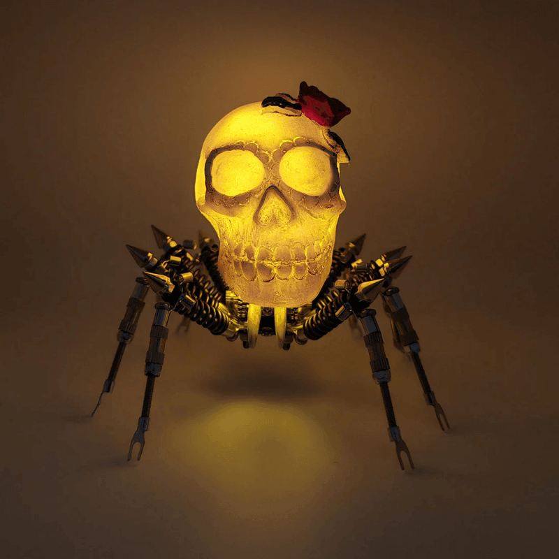 ゴシックスパイダースカルライト レッドローズ付き 3Dメタルパズルキット 不気味なハロウィーンギフト - ビルディングブロック