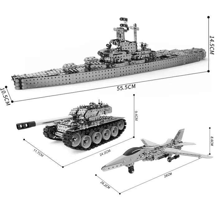 3Dメタルパズル DIYメタル 戦艦・戦闘機・戦車セット 組み立ておもちゃ 陸海空を支配するコンビネーション - 2483ピース - ビルディングブロック