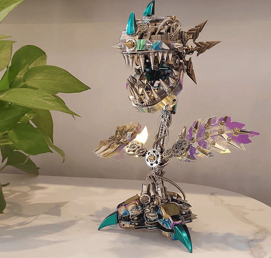 ハロウィンのコレクティブルギフト、開閉可能な口を持つ食人植物の花金属組み立てキット(400ピース) - ビルディングブロック