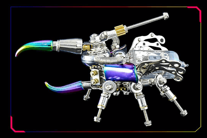 パンクなサイの甲虫 3Dメタルパズル 昆虫 DIYキット with ライト - ビルディングブロック