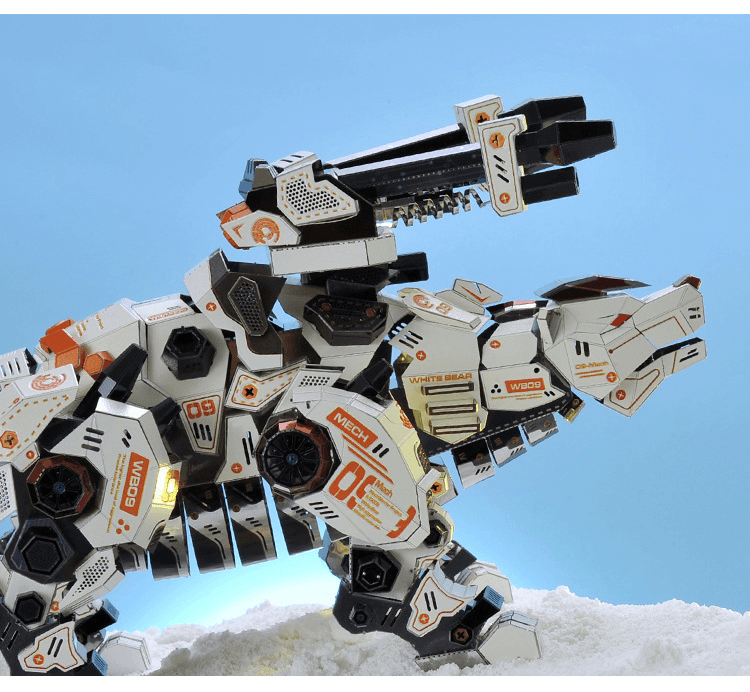 3DメカニカルホワイトポーラーベアメタルモデルDIYキット - ビルディングブロック
