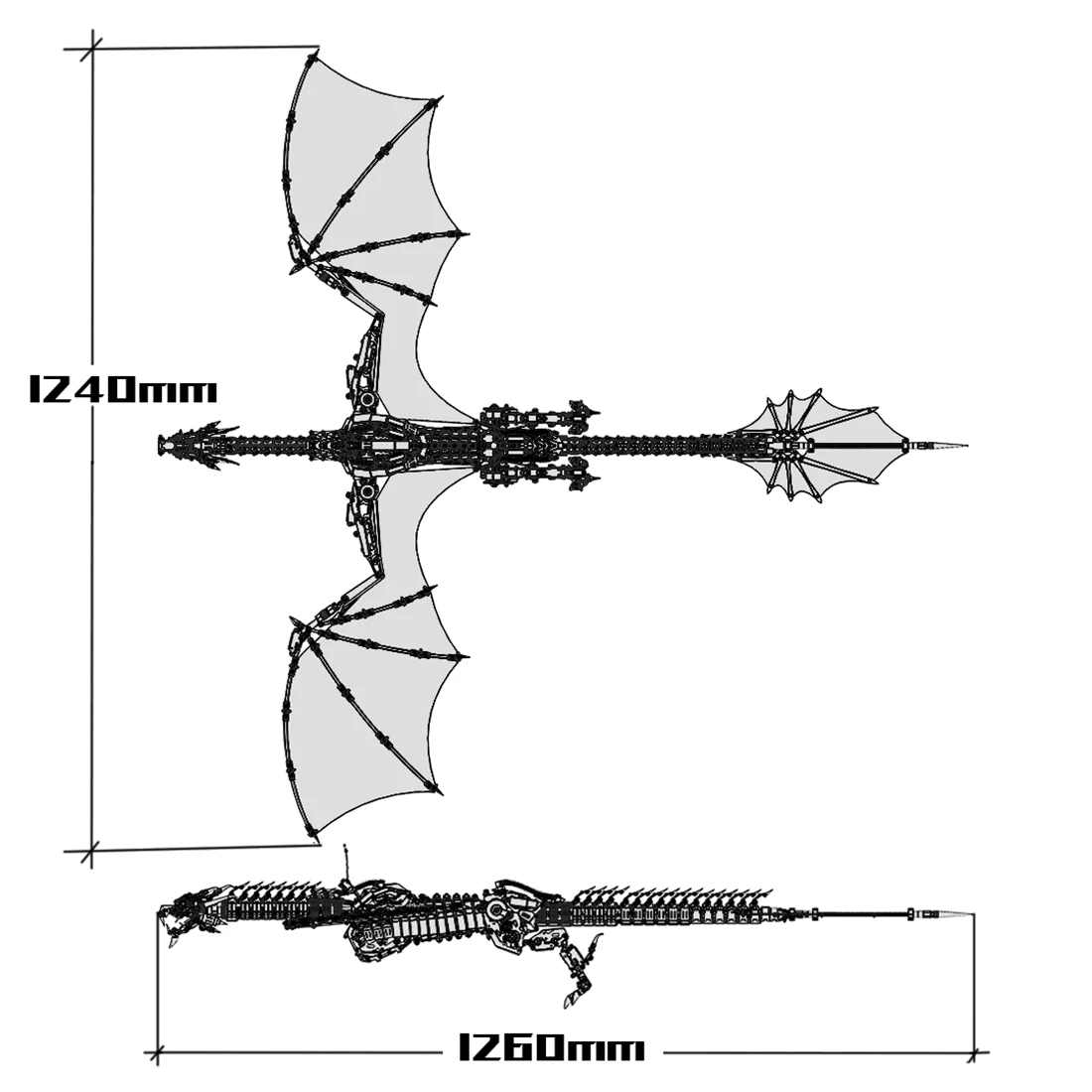 ファンタジー大型ドラゴン「天空のオーロラ」3Dメタル機械パズル 難易度:高、3000+ピース、長さ126cm - ビルディングブロック