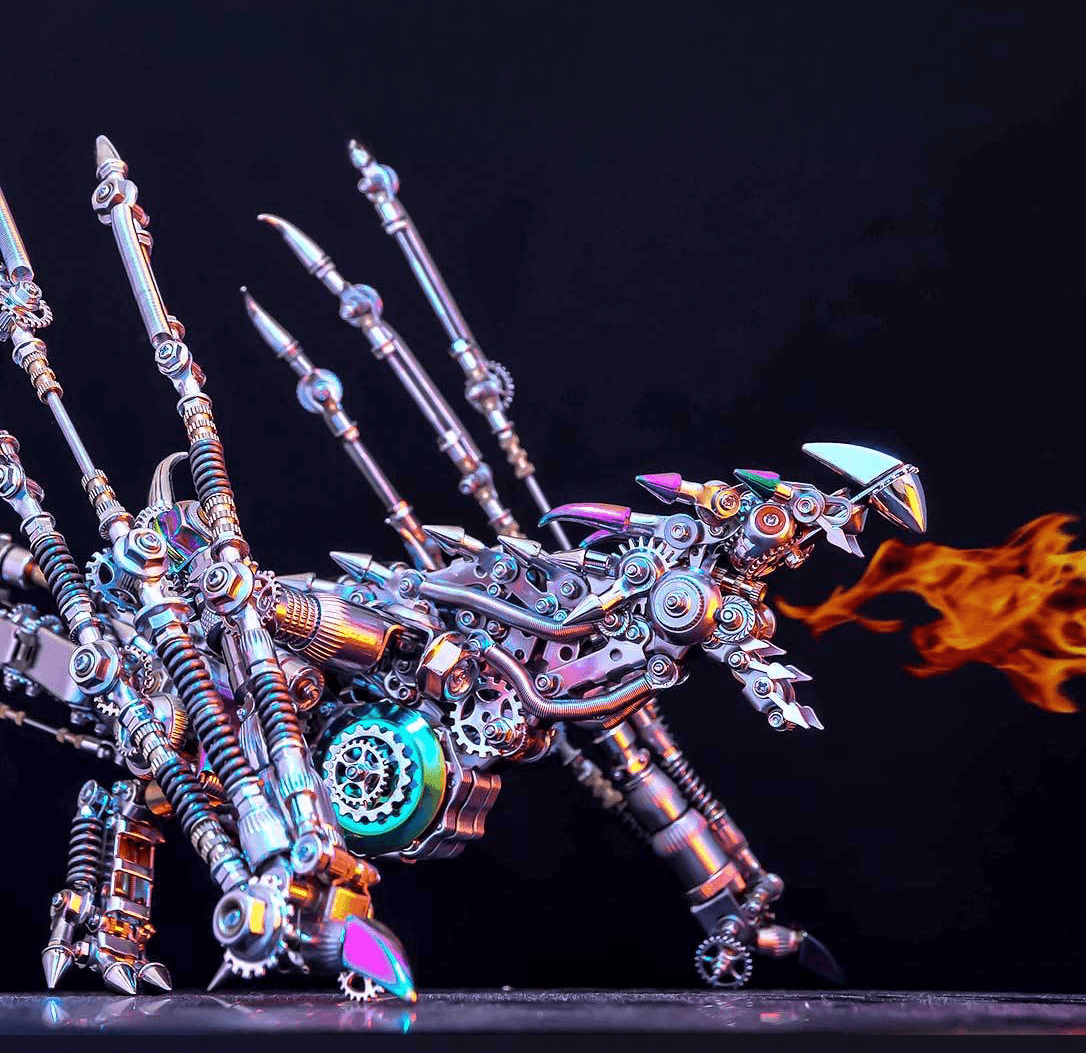 3D 蒸気パンク金属パズルモデル、ライト付き、3D 機械インテリジェントドラゴンステンレスパズル、DIY 超現実主義のクリエイティブブロック玩具、子供と大人向け、1390+PCS - ビルディングブロック