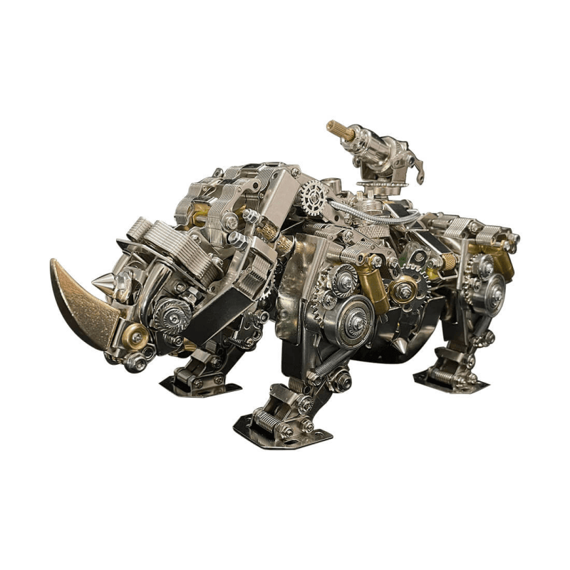 機械ライノ 3D DIYメタルパズル 動物組み立てモデル 700個以上 - ビルディングブロック