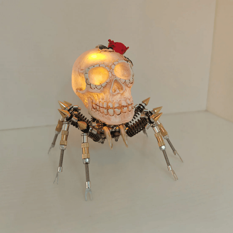 ゴシックスパイダースカルライト レッドローズ付き 3Dメタルパズルキット 不気味なハロウィーンギフト - ビルディングブロック