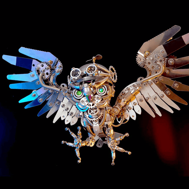 スチームパンク風のゴーグル付きフクロウ DIY 3D メタルアニマルモデルキット、難解なパズル - ビルディングブロック