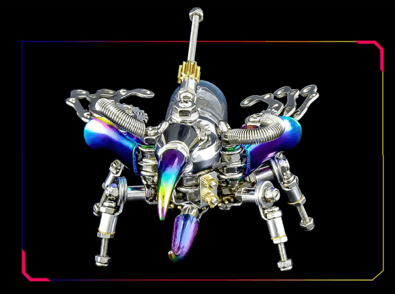 パンクなサイの甲虫 3Dメタルパズル 昆虫 DIYキット with ライト - ビルディングブロック