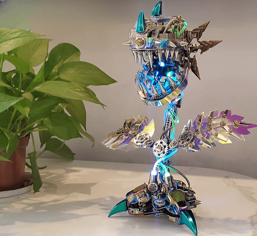 ハロウィンのコレクティブルギフト、開閉可能な口を持つ食人植物の花金属組み立てキット(400ピース) - ビルディングブロック