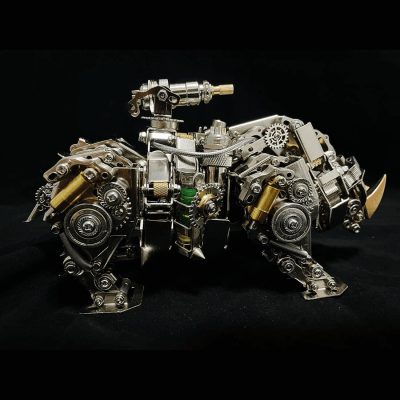 機械ライノ 3D DIYメタルパズル 動物組み立てモデル 700個以上 - ビルディングブロック