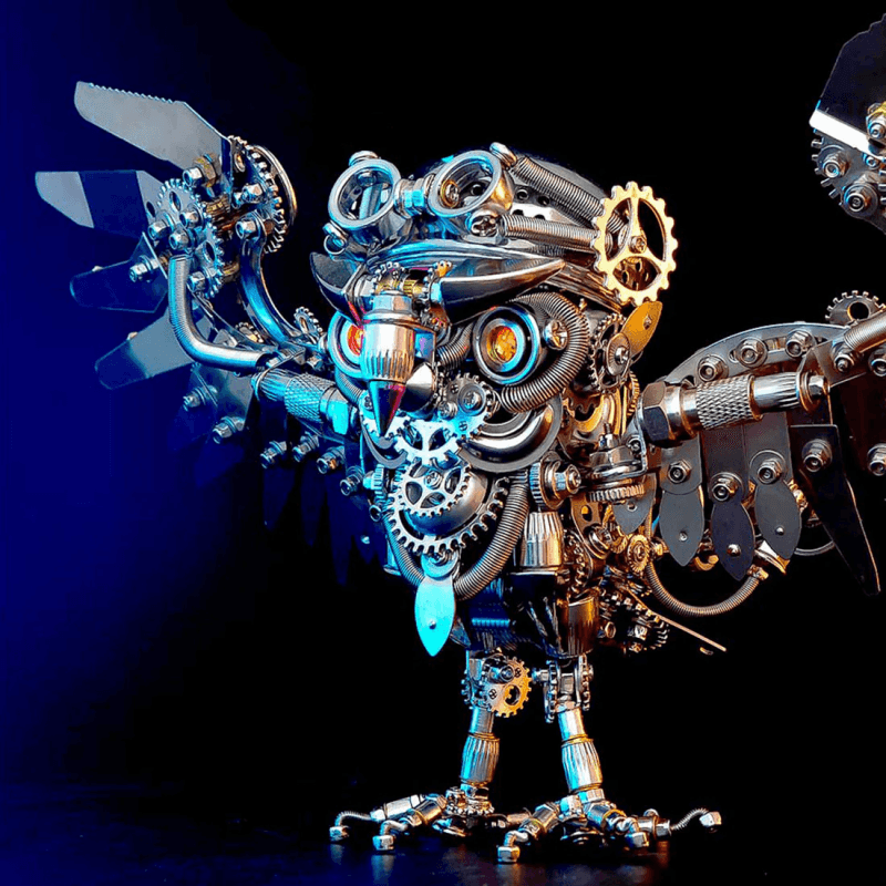 スチームパンク風のゴーグル付きフクロウ DIY 3D メタルアニマルモデルキット、難解なパズル - ビルディングブロック