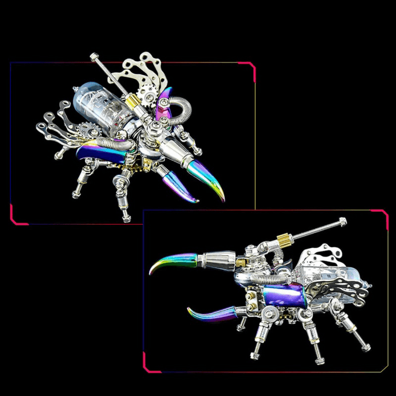 パンクなサイの甲虫 3Dメタルパズル 昆虫 DIYキット with ライト - ビルディングブロック