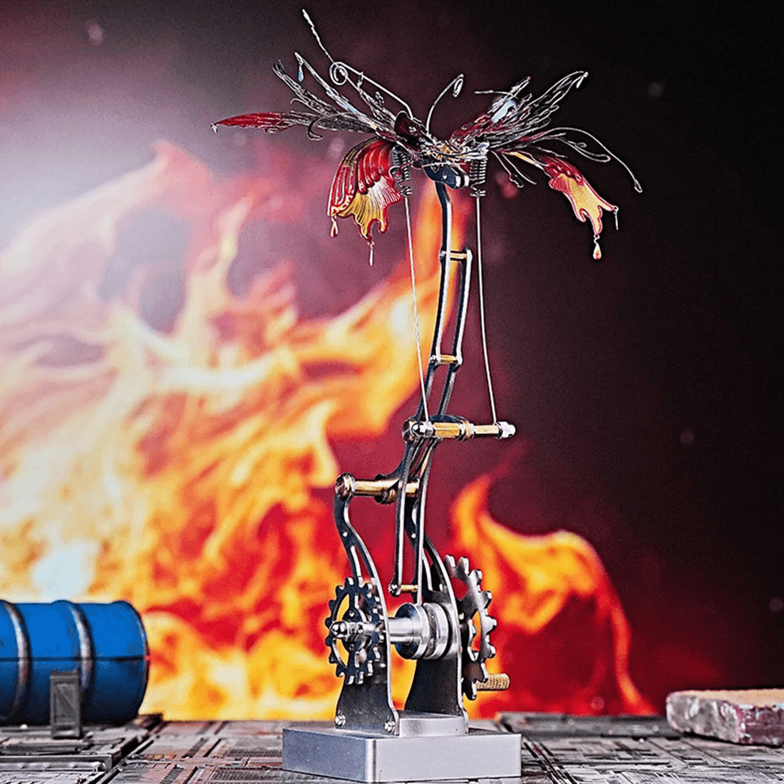 フレイムバタフライ 3Dメタルメカニカルキネティックモデルキット 火から生まれた蝶 - ビルディングブロック