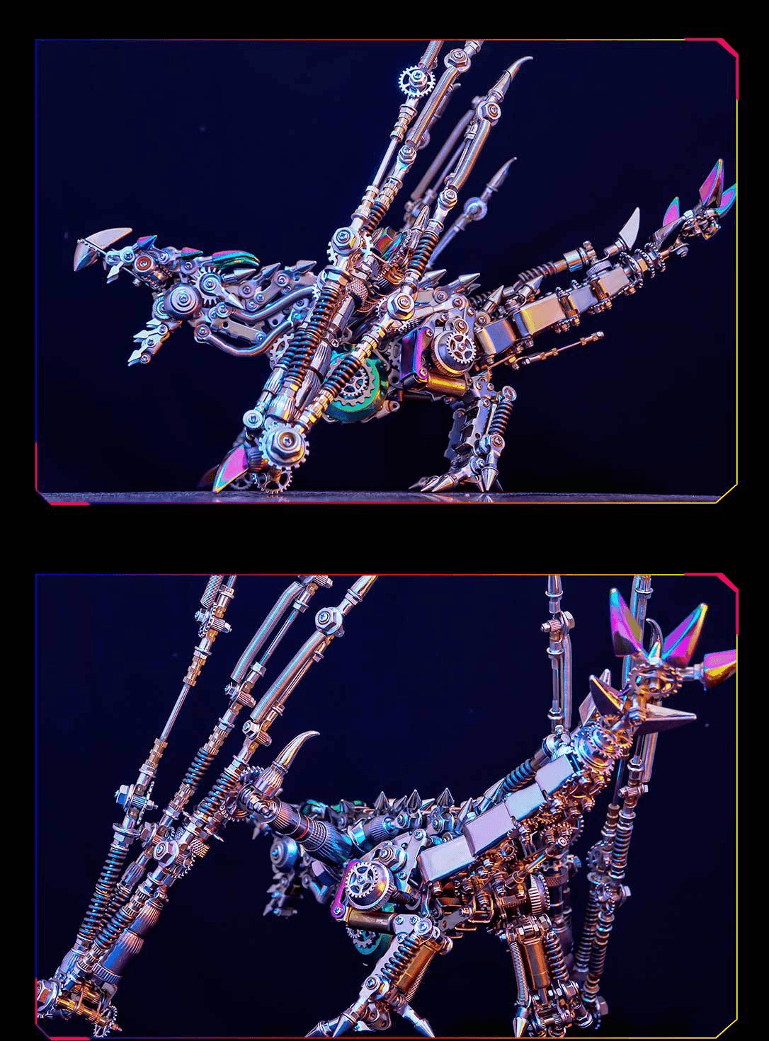 3D 蒸気パンク金属パズルモデル、ライト付き、3D 機械インテリジェントドラゴンステンレスパズル、DIY 超現実主義のクリエイティブブロック玩具、子供と大人向け、1390+PCS - ビルディングブロック