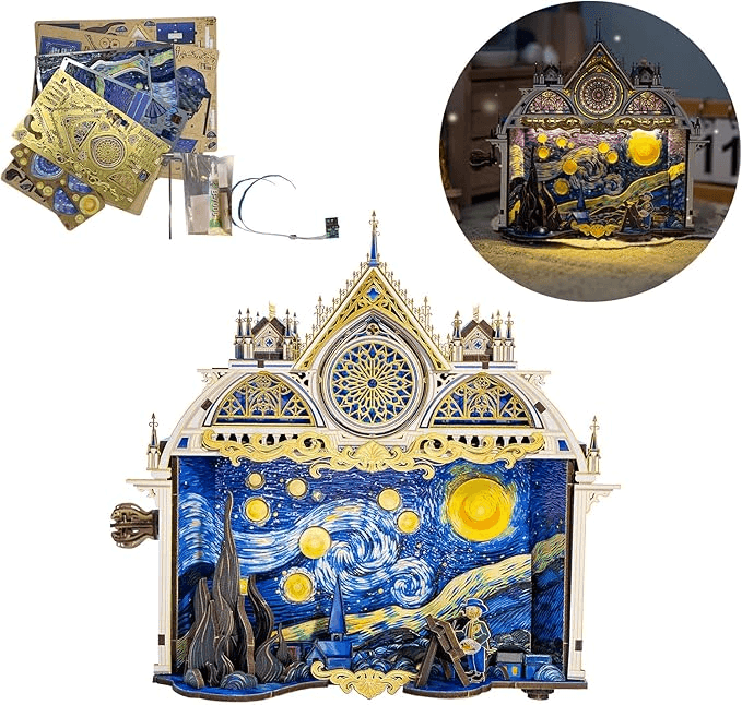 298PCS 大人向け3Dパズル 星月夜 ヴィンセント・ヴァン・ゴッホのクラフト作品 メタルパズルモデルキット - ビルディングブロック
