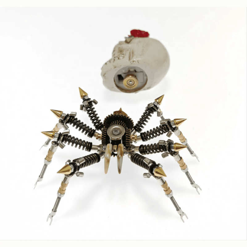 ゴシックスパイダースカルライト レッドローズ付き 3Dメタルパズルキット 不気味なハロウィーンギフト - ビルディングブロック