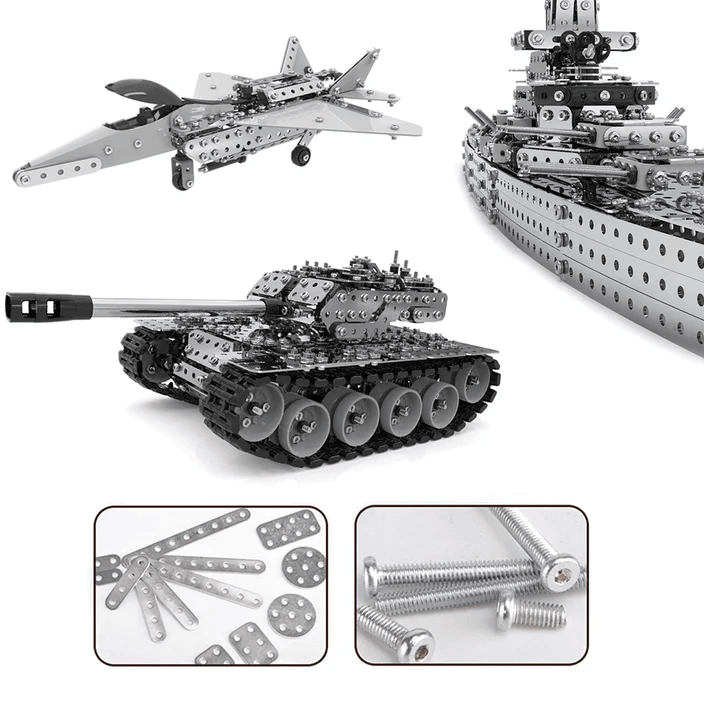 3Dメタルパズル DIYメタル 戦艦・戦闘機・戦車セット 組み立ておもちゃ 陸海空を支配するコンビネーション - 2483ピース - ビルディングブロック