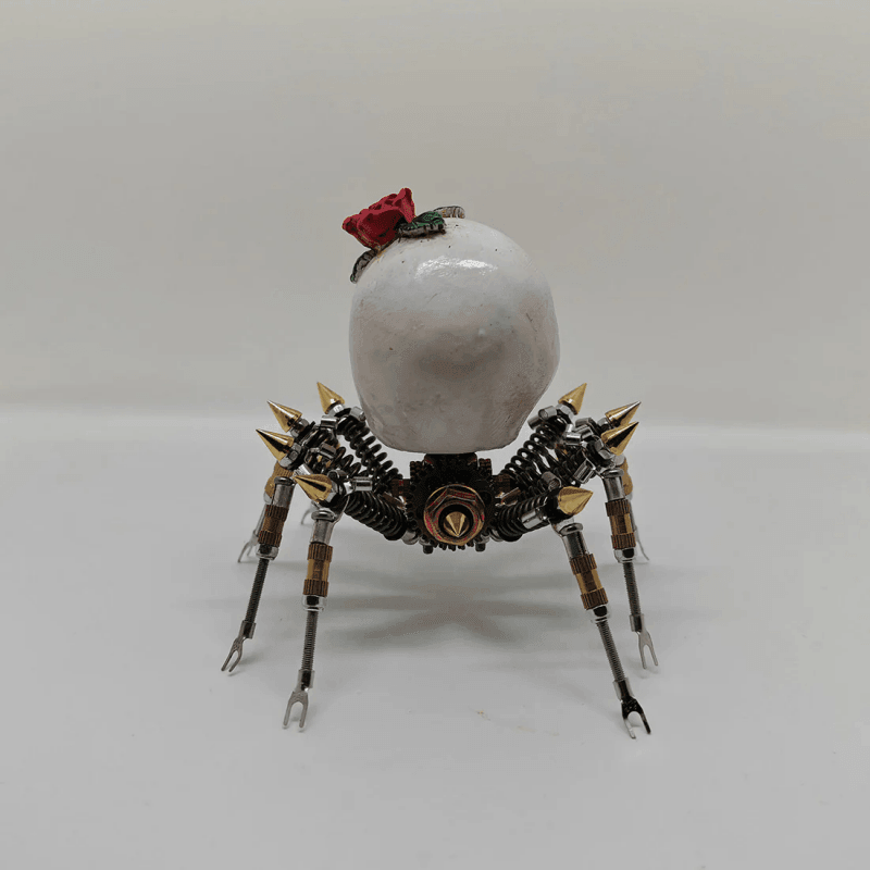 ゴシックスパイダースカルライト レッドローズ付き 3Dメタルパズルキット 不気味なハロウィーンギフト - ビルディングブロック
