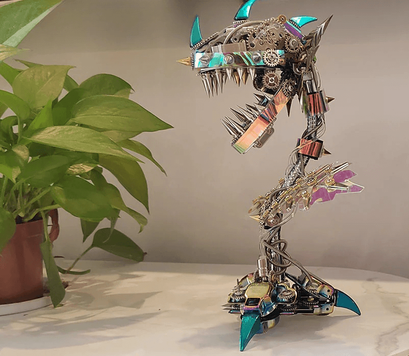 ハロウィンのコレクティブルギフト、開閉可能な口を持つ食人植物の花金属組み立てキット(400ピース) - ビルディングブロック