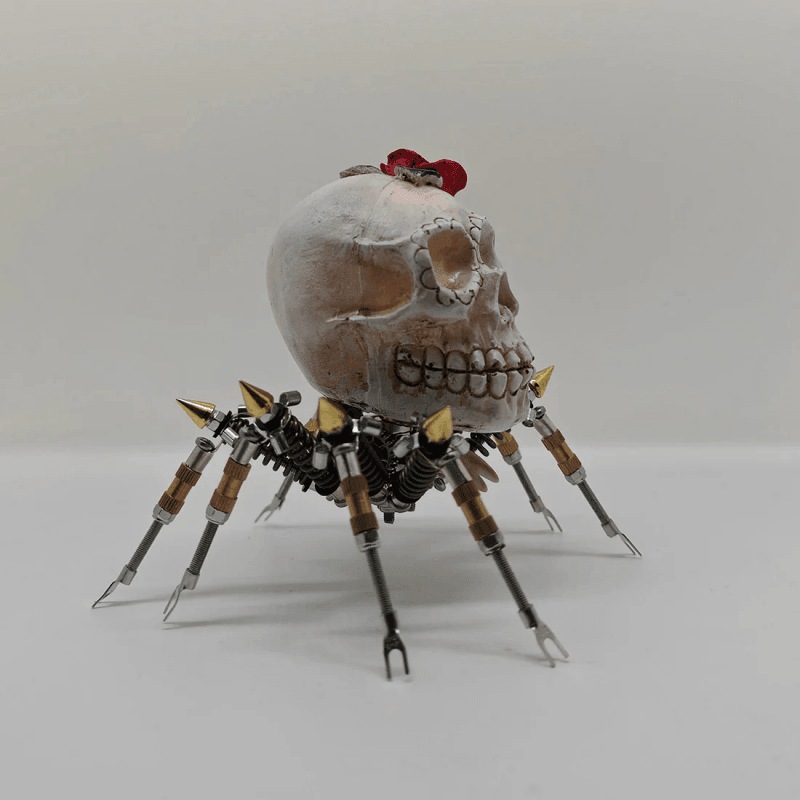ゴシックスパイダースカルライト レッドローズ付き 3Dメタルパズルキット 不気味なハロウィーンギフト - ビルディングブロック