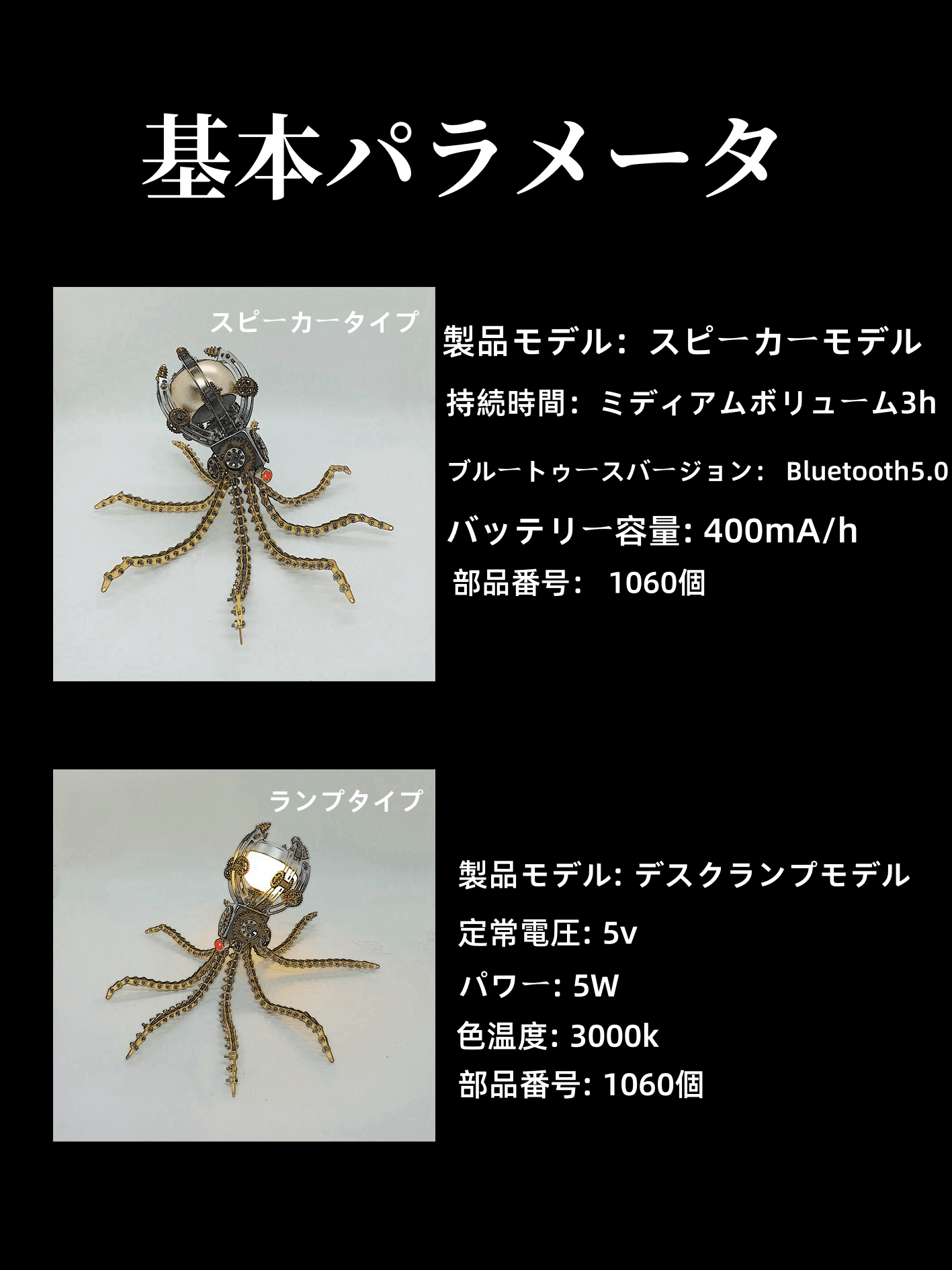 プラネット オン スチームパンク メカニカル オクトパス メタル モデル キット - ビルディングブロック