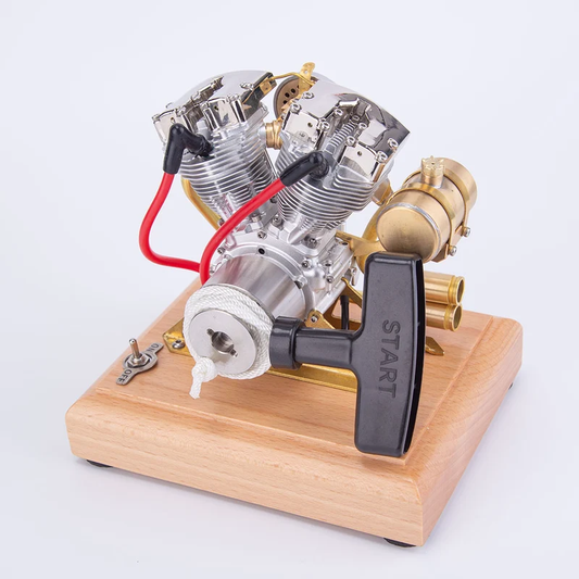 木製ベースに固定されたRETROL R31 OHV 4ストロークエンジン