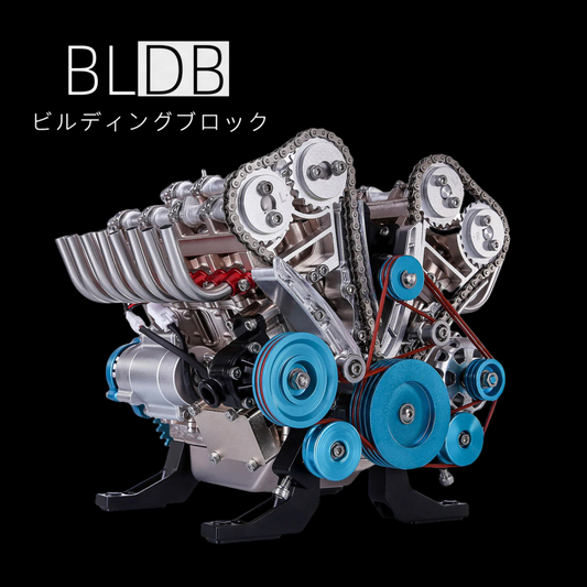 BLDB V8エンジン金属模型の完成状態と左右のシリンダーバンク