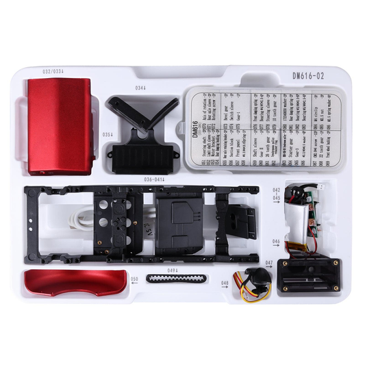 DM616電動メタルトラクターの外装、フレーム、電子部品を収めたパーツトレイ
