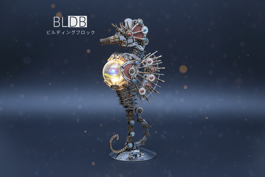 ビルディングブロック 蒸気パンク妊娠海馬メタルモデルキット完成品 - 惑星オーブ搭載 金属3D組み立て模型 インテリア展示