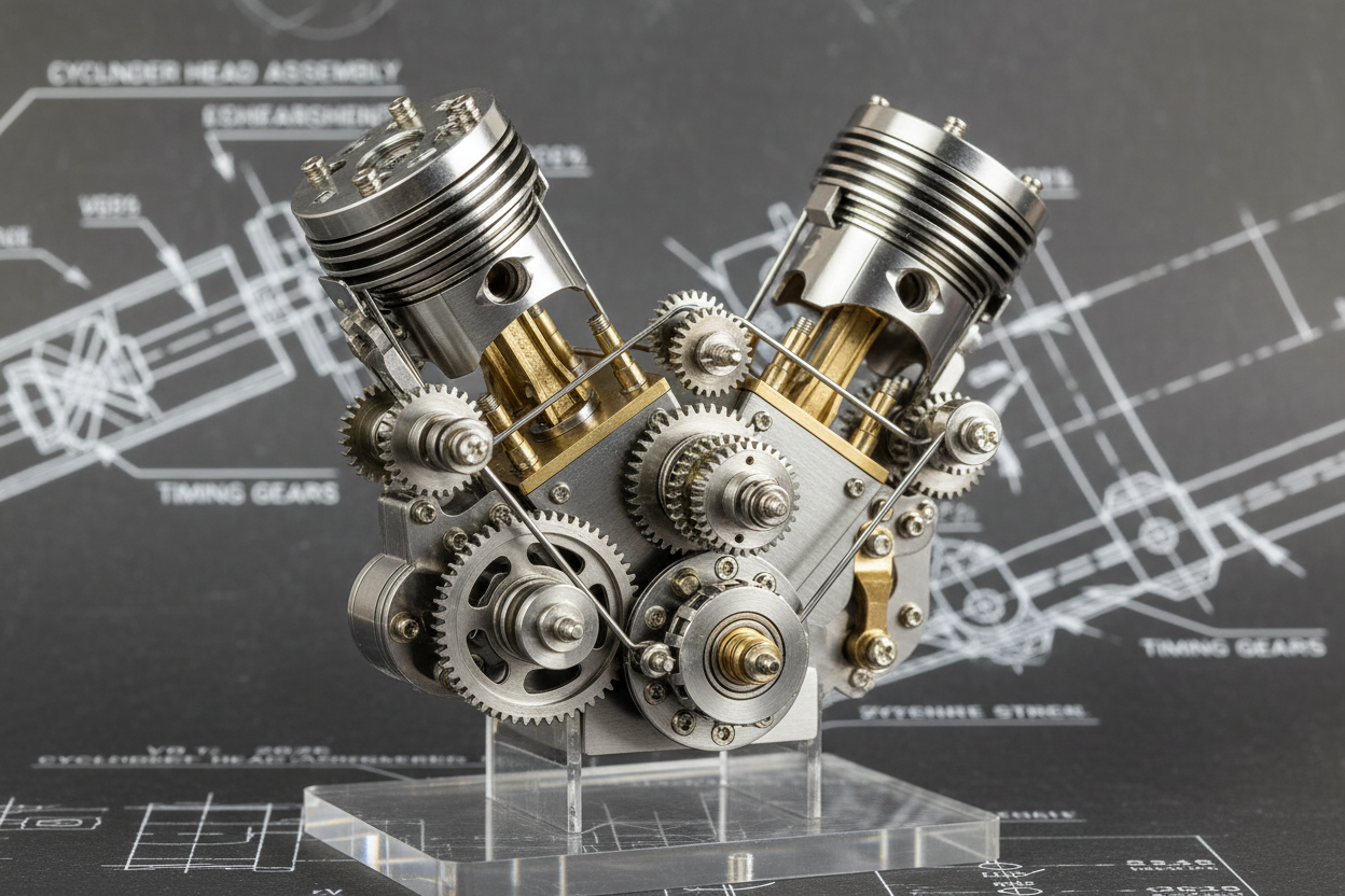 エンジン3D金属パズル V型エンジンメタルモデル 機械模型