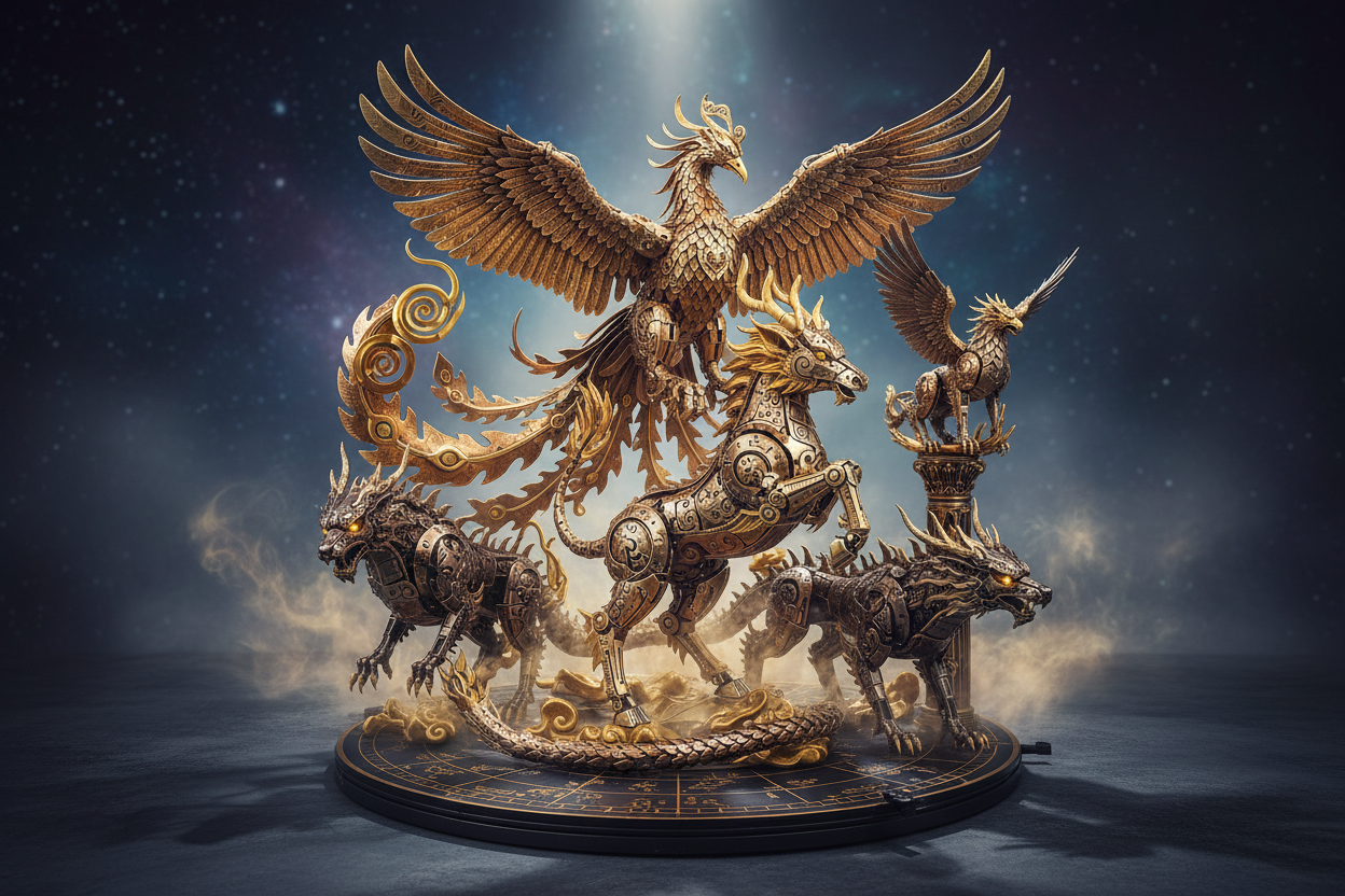 神話生物3D金属パズル 古代神獣メタルモデル 鳳凰麒麟