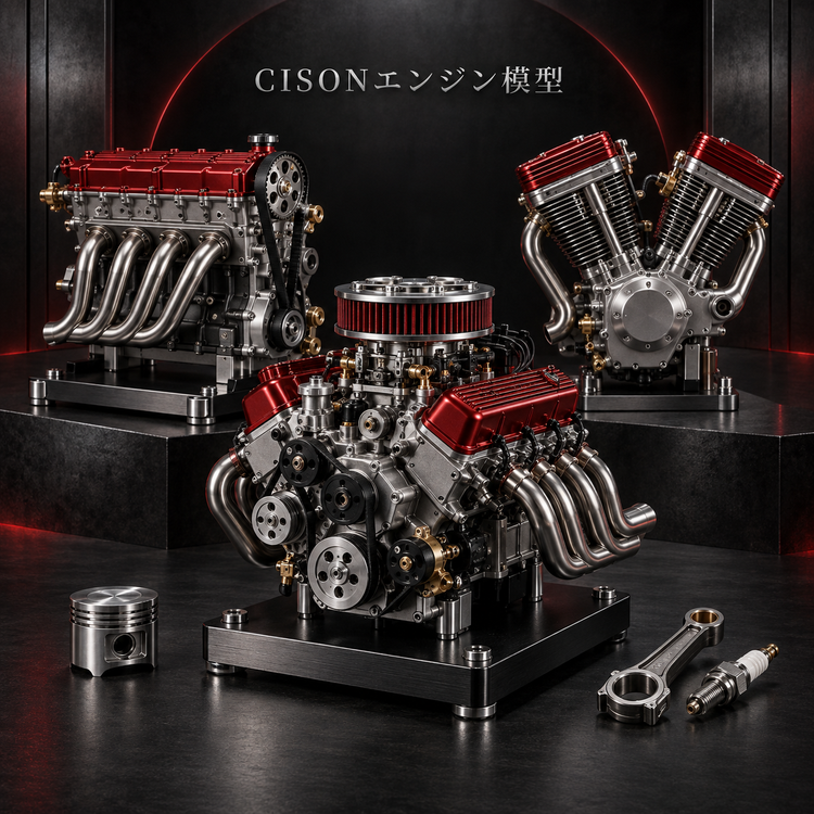 CISONのV8、直列4気筒、V型2気筒実動エンジン模型のコレクション