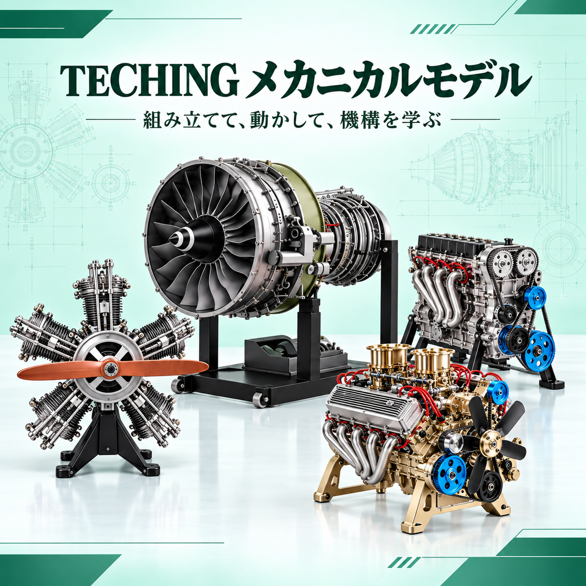 TECHINGのターボファン、星型エンジン、V8、直列4気筒メカニカルモデル