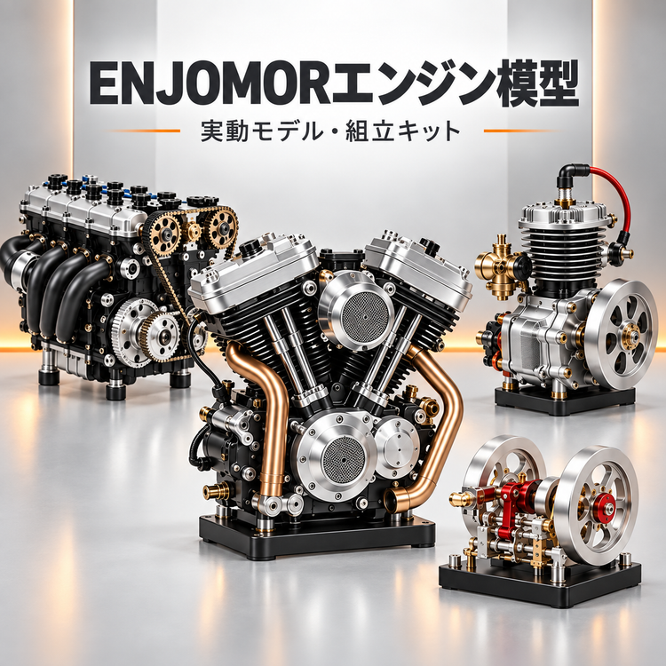 NJOMORのV型2気筒、直列4気筒、単気筒エンジン模型