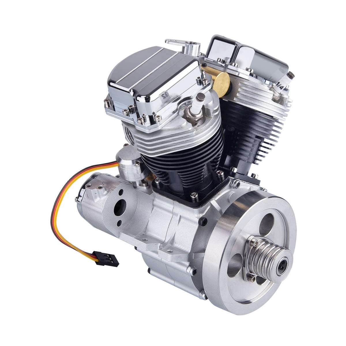 フライホイールとスターターシャフトが見えるCISON FG-VT9 Vツインエンジン