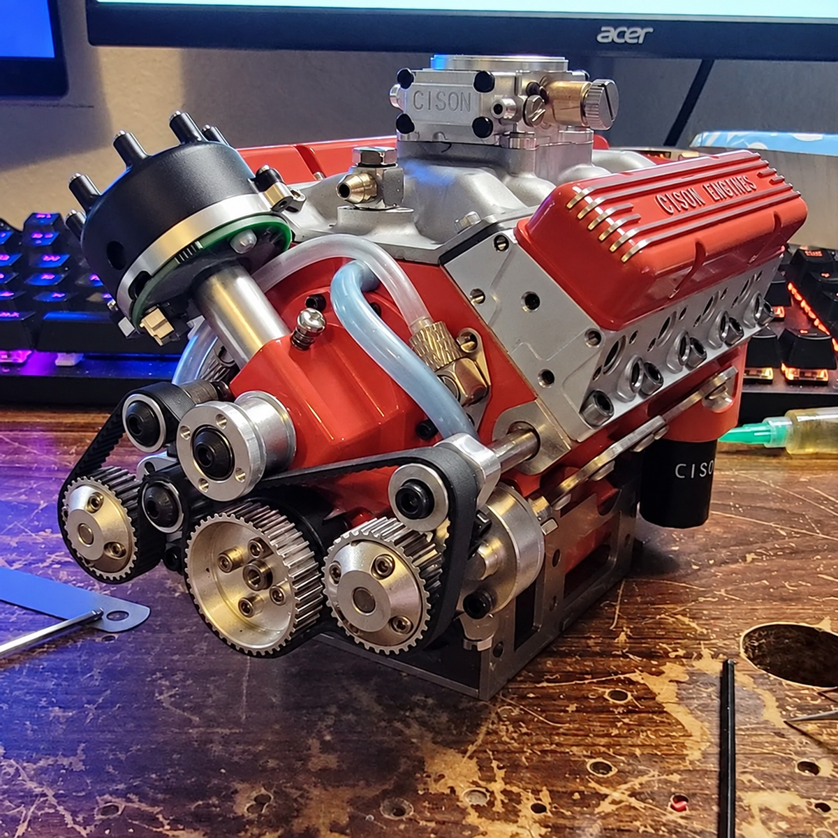 動画を読み込む: CISON V8-OHV-44 PRO 44cc 1/6スケール V8ガソリンエンジン組立キット｜4ストローク OHV 水冷