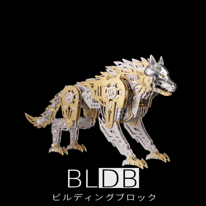 BLDB-メカニカルバトルウルフ 3Dメタルパズル 完成品 全体像 スチームパンクモデル