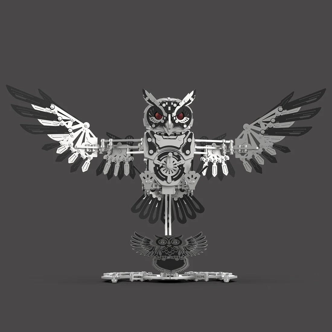 スチームパンク風フクロウ金属製組立模型の背面ディテール